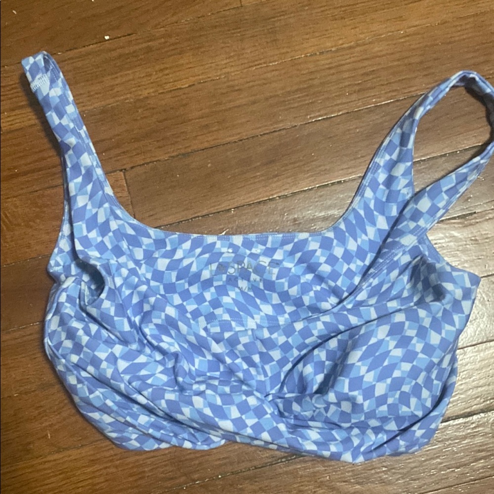 Blue and White Ruched Crop Tank Top
